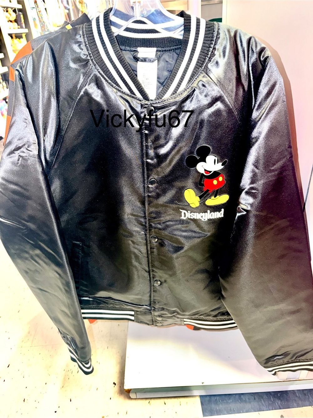🔥Disney Parks Mickey Mouse Black Satin Bomber Jacket Varsity DISNEYLAND XL NWT